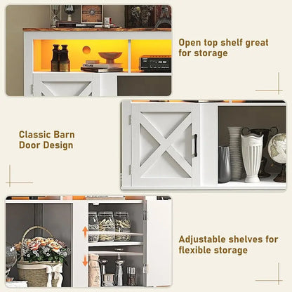 Farmhouse TV Stand 70 75 80 Inch TVs Entertainment Center with LED Light Adjustable Shelves Barn Door Media Console Storage