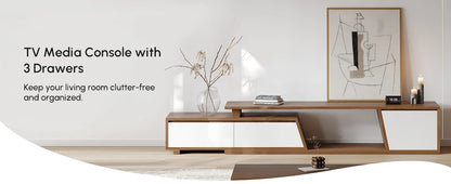 Extendable TV Stand with Stroage Minimalist Rectangle Entertainment Center White (Extendable: 70.9”W-110.2”W)