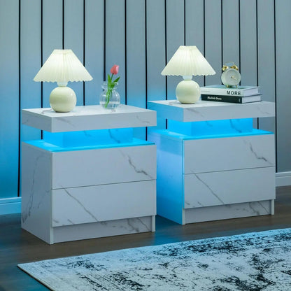 Nightstand Set of 2 LED Nightstand with 2 Drawers, Bedside Table with Drawers for Bedroom, Side Bed Table with LED Light,
