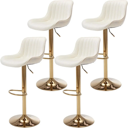 Adjustable Swivel Gold Bar Stools Set of 4, Counter Height with Backs, Modern Velvet Island Chairs for Kitchen Home Decor（Beige）