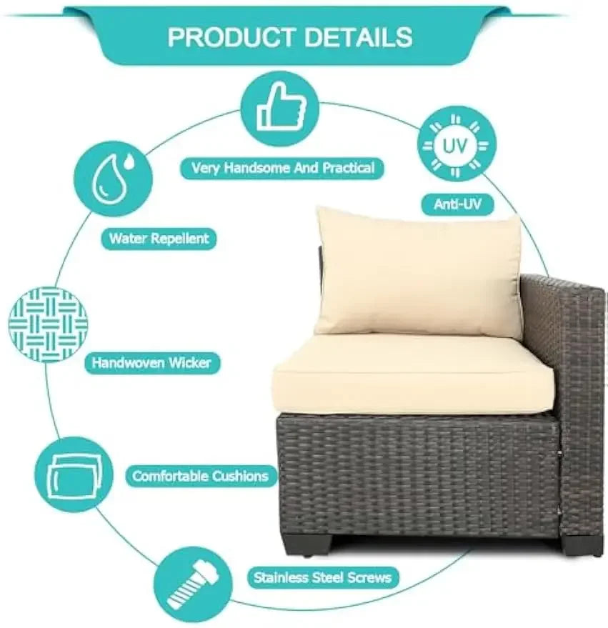 6 Pieces Pieces Patio Furniture Set Outdoor Sectional Wicker Patio Furniture Patio Couch with Ottoman for Lawn, Balcony, Garden,