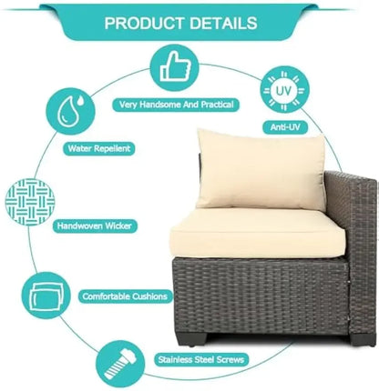 6 Pieces Pieces Patio Furniture Set Outdoor Sectional Wicker Patio Furniture Patio Couch with Ottoman for Lawn, Balcony, Garden,