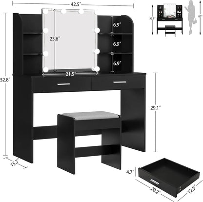 Makeup Vanity with Mirror &amp;10 LED Lights, Vanity Makeup Table Set with 2 Drawers