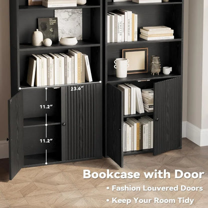 Bookcases and Bookshelves, Bookshelf with Doors and Storage, Industrial Tall Book Shelf for Living Room, Home Office