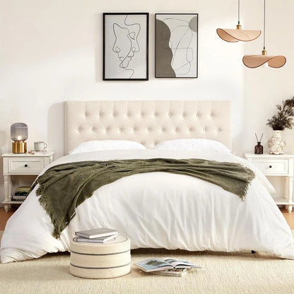 Tufted Upholstered Headboard Queen Size, Solid Wood Head Board with Durable Metal Legs, Adjustable Height Bed headboard from 37”
