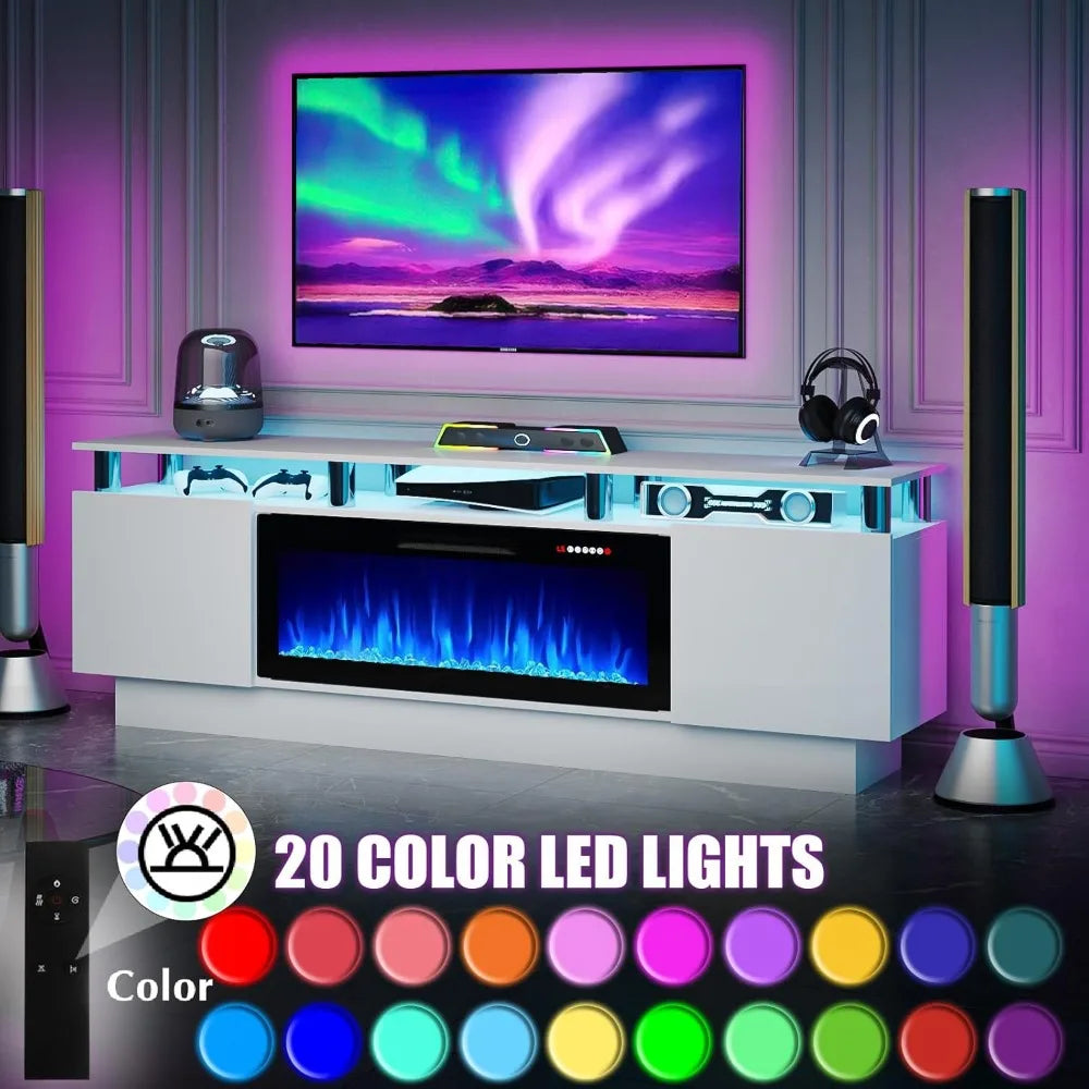 70&quot; Modern Fireplace TV Stand with 36&quot; Electric Fireplace for TVs Up to 80 inch, Luxury LED Light Entertainment Center