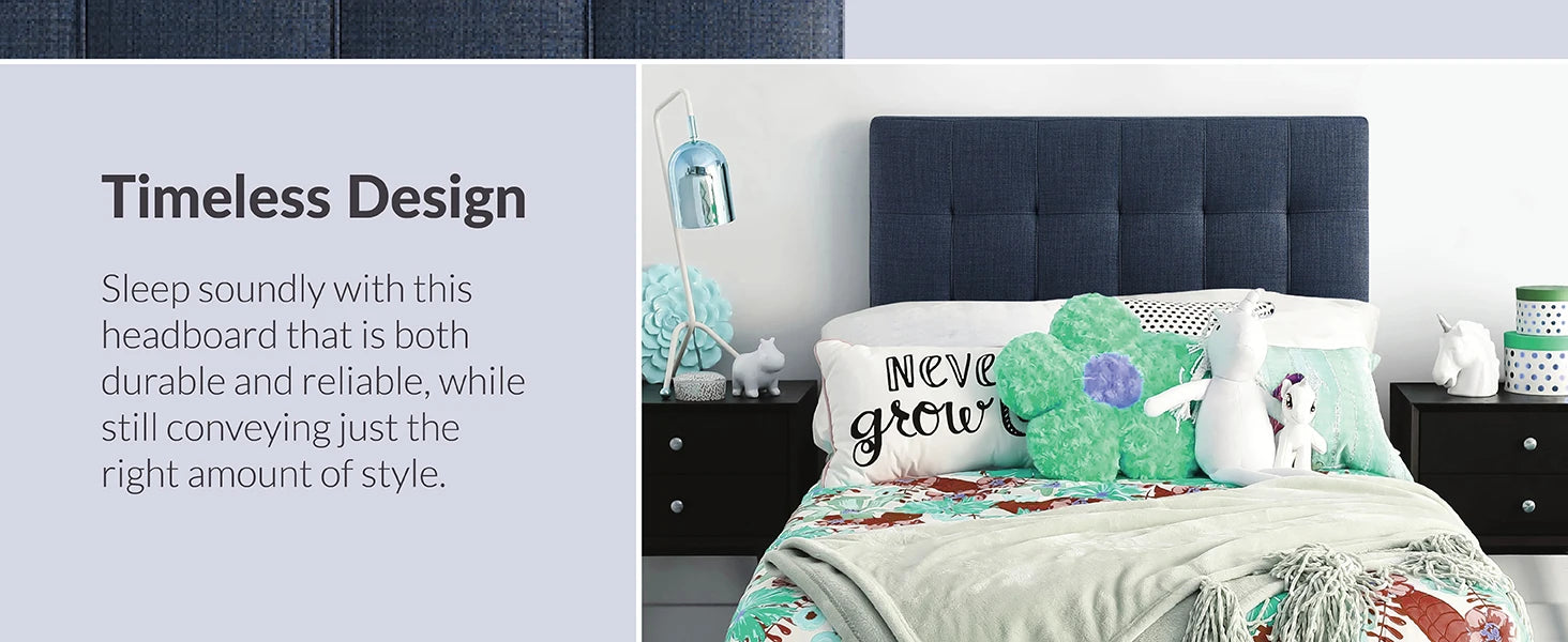 Lily Tufted Linen Fabric Upholstered Twin Headboard in Navy