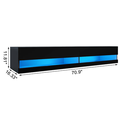 71&quot; Floating TV Stand for 75/80&quot; TV, Wall Mounted LED TV Stand w/Power Outlets, Modern High Gloss Media Console