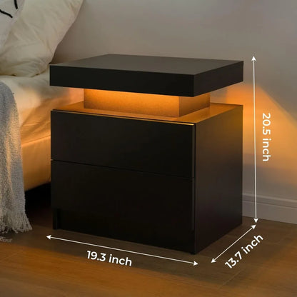 Nightstand Set of 2 LED Nightstand with 2 Drawers, Bedside Table with Drawers for Bedroom, Side Bed Table with LED Light,