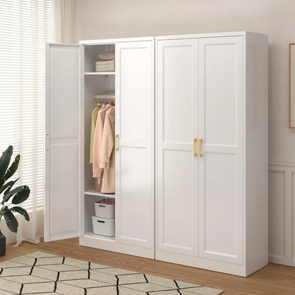 Metal Wardrobe Cabinets，Armoire Wardrobe Closet with Hanging Rod,Clothes Storage Cabinet with Adjustable Shelves and Doors, Clot