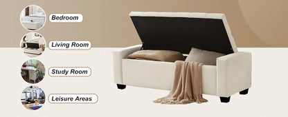 Ottoman with Storage, Storage Ottoman Bench with Safety Hinge, Upholstered Storage Bench with Seating for Bedroom, Living Room