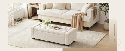 Ottoman with Storage, Storage Ottoman Bench with Safety Hinge, Upholstered Storage Bench with Seating for Bedroom, Living Room