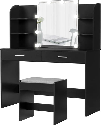Makeup Vanity with Mirror &amp;10 LED Lights, Vanity Makeup Table Set with 2 Drawers