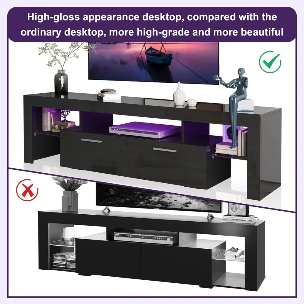 Modern LED 63 inch Long TV Stand with Large Storage Drawer for 50 55 60 65 70 75 Inch TVs, Wood TV Console