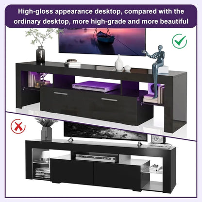 Modern LED 63 inch Long TV Stand with Large Storage Drawer for 50 55 60 65 70 75 Inch TVs, Wood TV Console