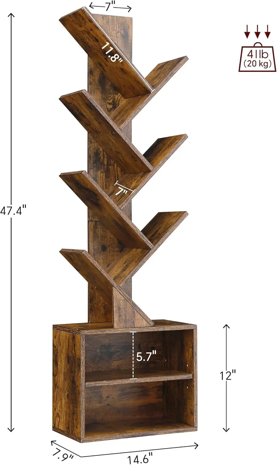 6 Tier Tree Bookshelf, Small Bookcase with Storage Cabinet, Modern Tall Narrow Bookshelves Organizer, Floor Standing Book Shelf