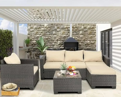 6 Pieces Pieces Patio Furniture Set Outdoor Sectional Wicker Patio Furniture Patio Couch with Ottoman for Lawn, Balcony, Garden,