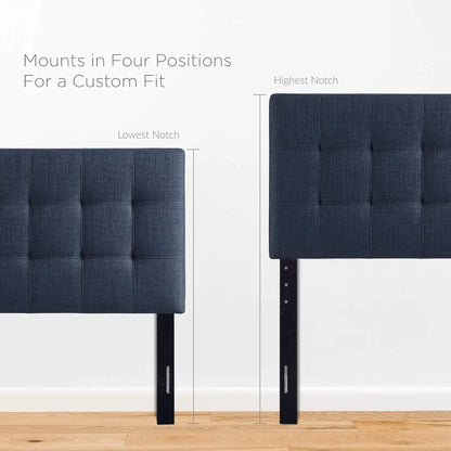 Lily Tufted Linen Fabric Upholstered Twin Headboard in Navy