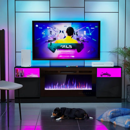 70&quot; Fireplace TV Stand for TVs Up to 80&quot; with 36Electric Fireplace, TV Console, LED Light Entertainment Center