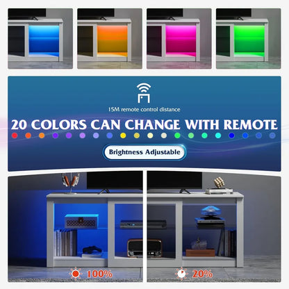 LED TV Stand for 65-Inch TV, 58-Inch Entertainment Center with Adjustable Glass Shelves, Modern Media Console