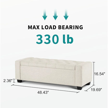 Ottoman with Storage, Storage Ottoman Bench with Safety Hinge, Upholstered Storage Bench with Seating for Bedroom, Living Room