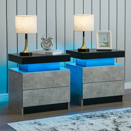 Nightstand Set of 2 LED Nightstand with 2 Drawers, Bedside Table with Drawers for Bedroom, Side Bed Table with LED Light,
