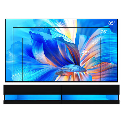 71&quot; Floating TV Stand for 75/80&quot; TV, Wall Mounted LED TV Stand w/Power Outlets, Modern High Gloss Media Console