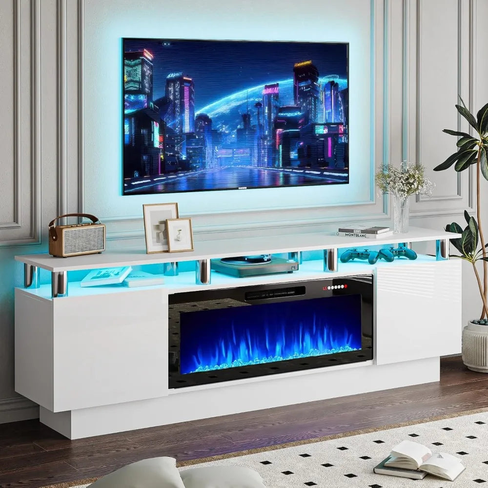 70&quot; Modern Fireplace TV Stand with 36&quot; Electric Fireplace for TVs Up to 80 inch, Luxury LED Light Entertainment Center