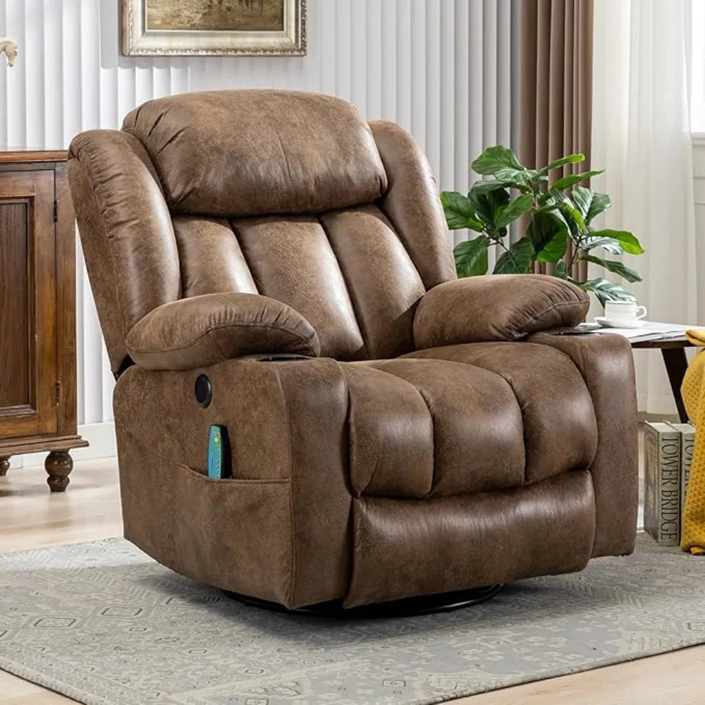 Massage Swivel Rocker Recliner with Heat and Vibration, Manual Glider 360°Swivel Lounge Reclining Chair