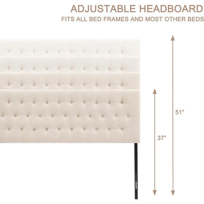 Tufted Upholstered Headboard Queen Size, Solid Wood Head Board with Durable Metal Legs, Adjustable Height Bed headboard from 37”