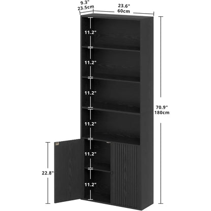 Bookcases and Bookshelves, Bookshelf with Doors and Storage, Industrial Tall Book Shelf for Living Room, Home Office