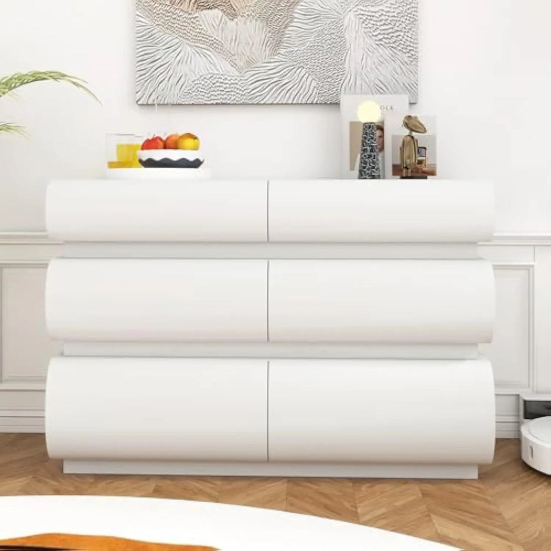 Modern White Dressers &amp; Chests of Drawers with 6 Drawers, Dresser Cabinet Clothes Storage for Bedroom