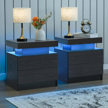 Nightstand Set of 2 LED Nightstand with 2 Drawers, Bedside Table with Drawers for Bedroom, Side Bed Table with LED Light,