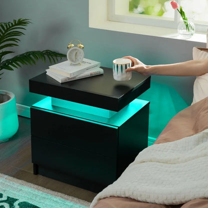 Nightstand Set of 2 LED Nightstand with 2 Drawers, Bedside Table with Drawers for Bedroom, Side Bed Table with LED Light,