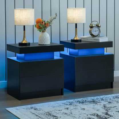 Nightstand Set of 2 LED Nightstand with 2 Drawers, Bedside Table with Drawers for Bedroom, Side Bed Table with LED Light,