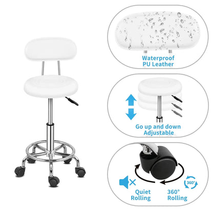 Swivel Salon Stool Chair with Backrest, Adjustable Hydraulic Rolling Stool Work Salon Drafting Swivel Task Chair