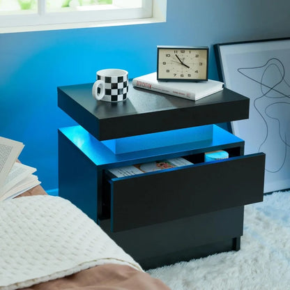 Nightstand Set of 2 LED Nightstand with 2 Drawers, Bedside Table with Drawers for Bedroom, Side Bed Table with LED Light,