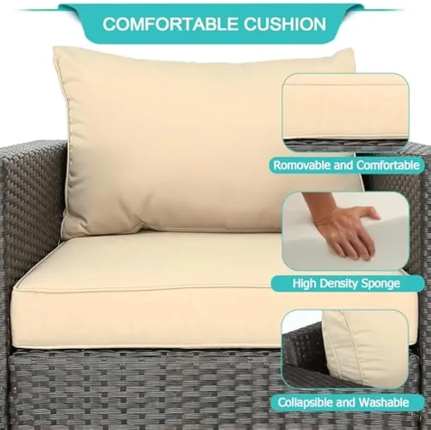 6 Pieces Pieces Patio Furniture Set Outdoor Sectional Wicker Patio Furniture Patio Couch with Ottoman for Lawn, Balcony, Garden,
