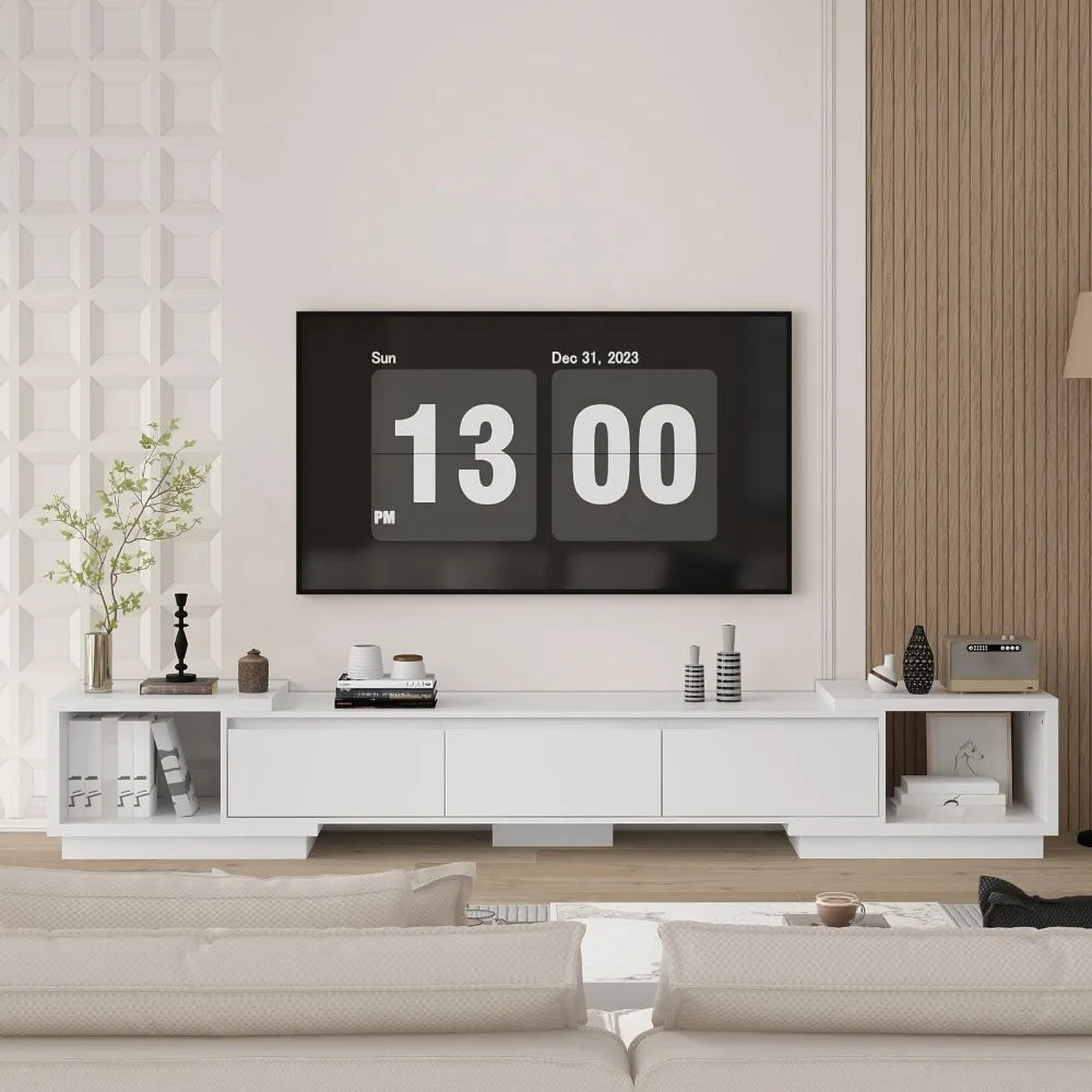 Extendable TV Console Table Modern TV Cabinet with Drawers, Contemporary Entertainment Center