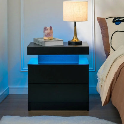 Nightstand Set of 2 LED Nightstand with 2 Drawers, Bedside Table with Drawers for Bedroom, Side Bed Table with LED Light,