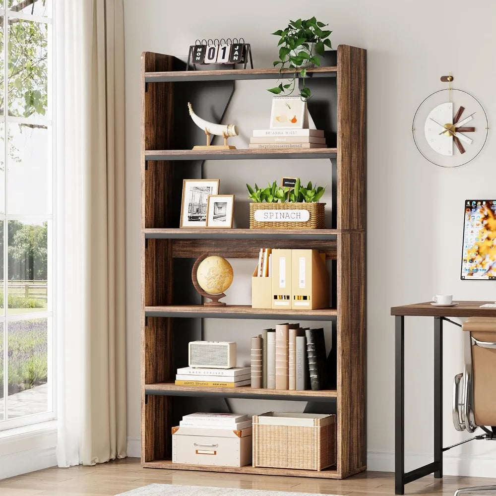 6-Tier Industrial Bookcase, Floor Standing Bookshelves, Open Display Storage Book Shelf for Living Room, Bedroom, Home, Office