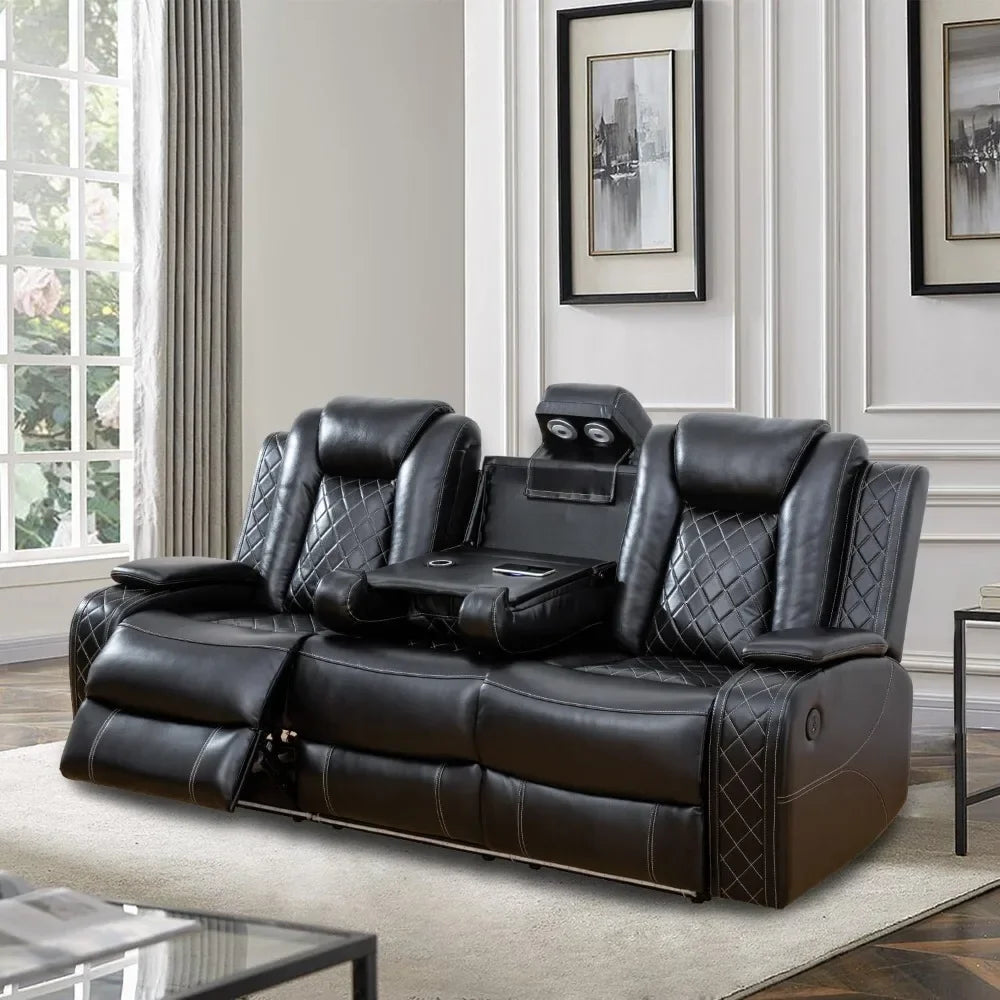 recliner Multifunction Power Air Leather Recliner Sofa Set with LED Lights, Living Room Furniture, Reclining Sofa, loveseat,