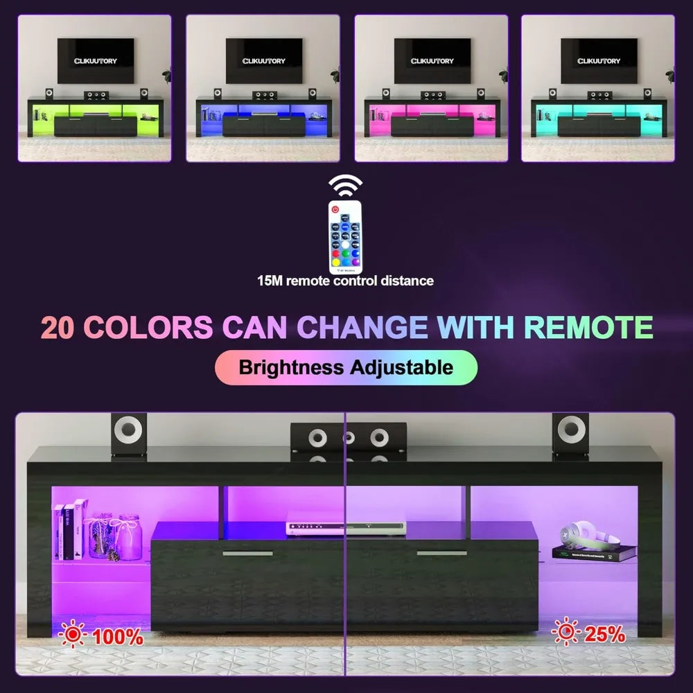 Modern LED 63 inch Long TV Stand with Large Storage Drawer for 50 55 60 65 70 75 Inch TVs, Wood TV Console