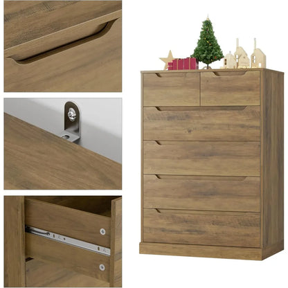 Modern 6 Drawer Dresser for Bedroom, Tall Chest of Drawers with Storage, Large Wood Storage Chest Organizers