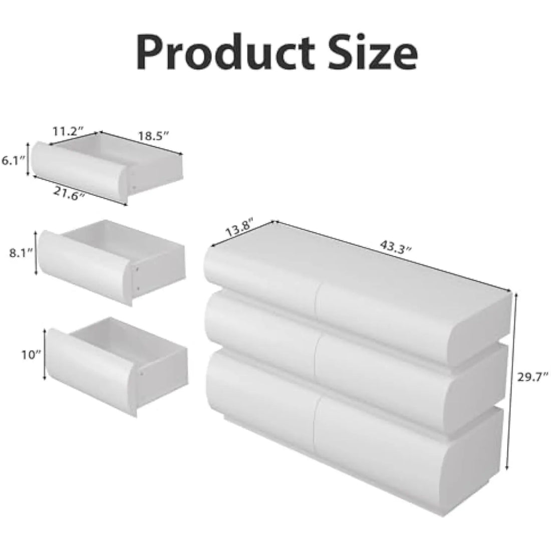 Modern White Dressers &amp; Chests of Drawers with 6 Drawers, Dresser Cabinet Clothes Storage for Bedroom