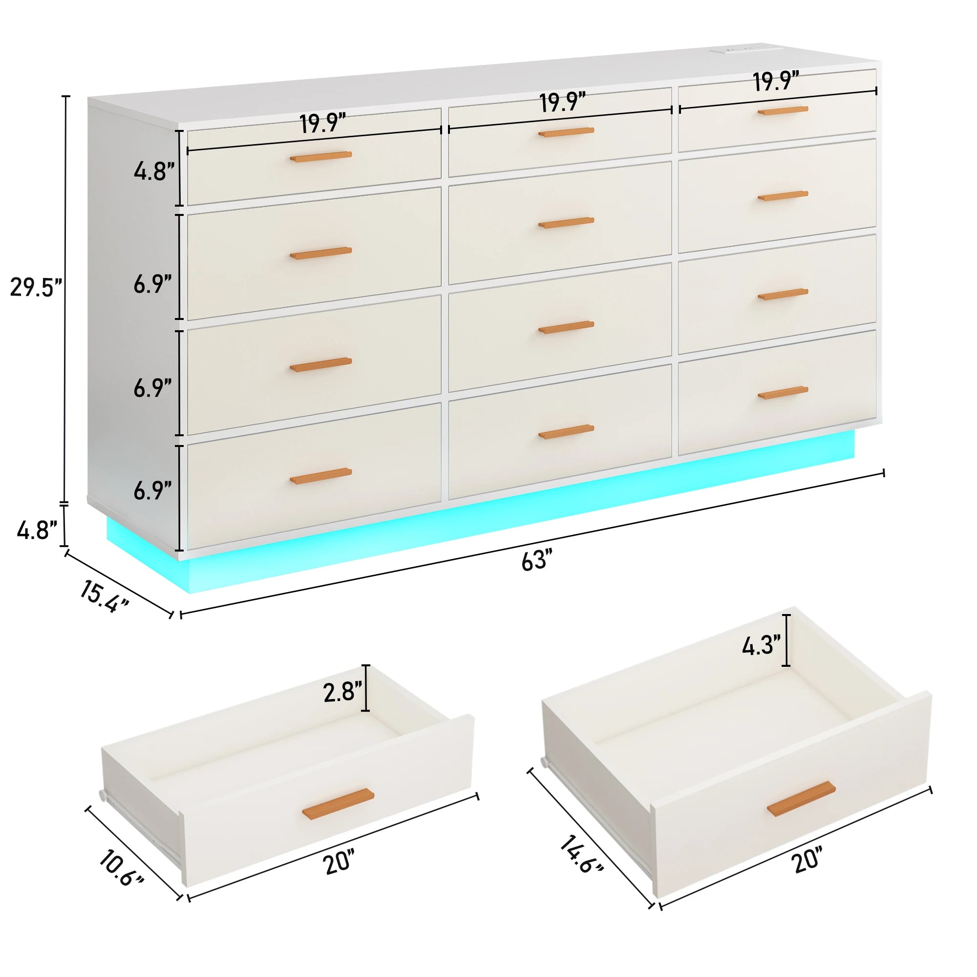 12 Drawer Dresser for Bedroom, 63&