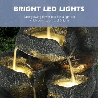 6 Tier Cascading Rock Water Fountain- 35&quot; H Outdoor Garden Fountain Waterfalls with 6 LED Lights and Pump, Indoor/Outdoor Modern