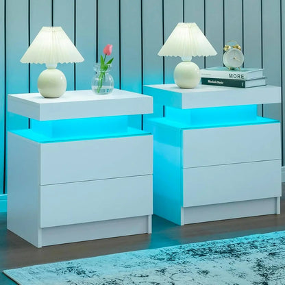 Nightstand Set of 2 LED Nightstand with 2 Drawers, Bedside Table with Drawers for Bedroom, Side Bed Table with LED Light,
