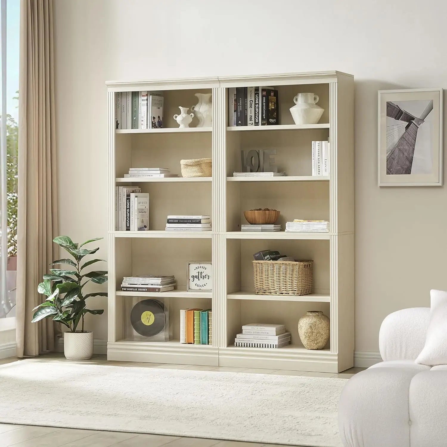 Standard Bookshelves and Bookcase Floor Standing 5 Tier Adjustable Shelves Organizer and Storage, 72in Tall Bookshelf
