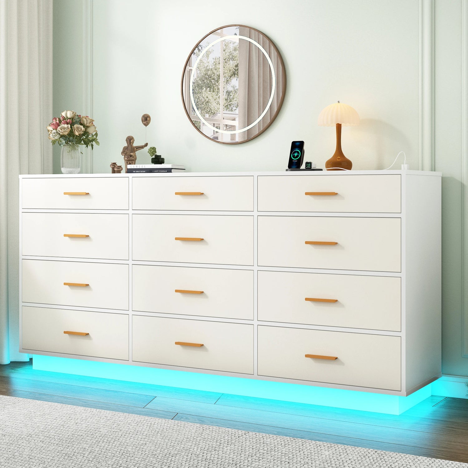 12 Drawer Dresser for Bedroom, 63&